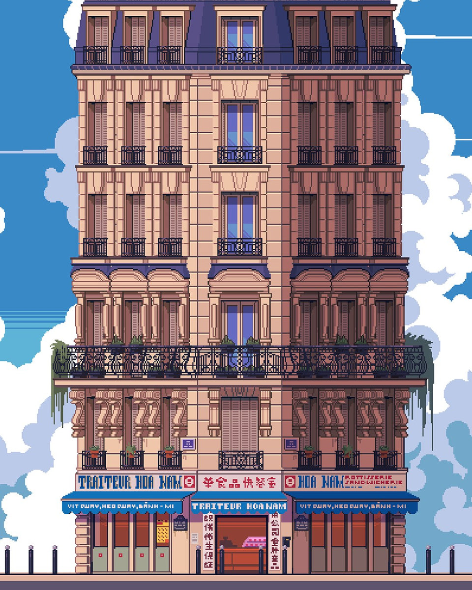 affiche pixel art Hoa Nam restaurant - PARISTREIZELAB
