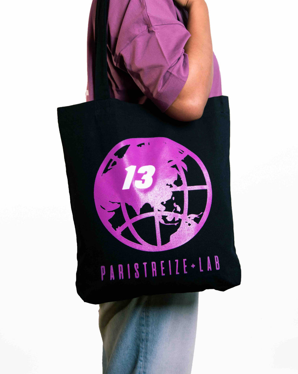 tote bag noir logo rose PARISTREIZELAB