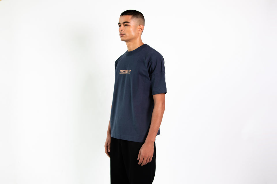 tee shirt oversize homme bleu gris de profil - PARISTREIZELAB