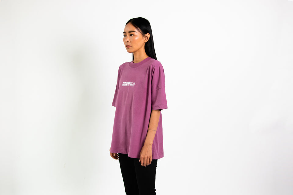 tee shirt oversize femme violet de profil - PARISTREIZELAB